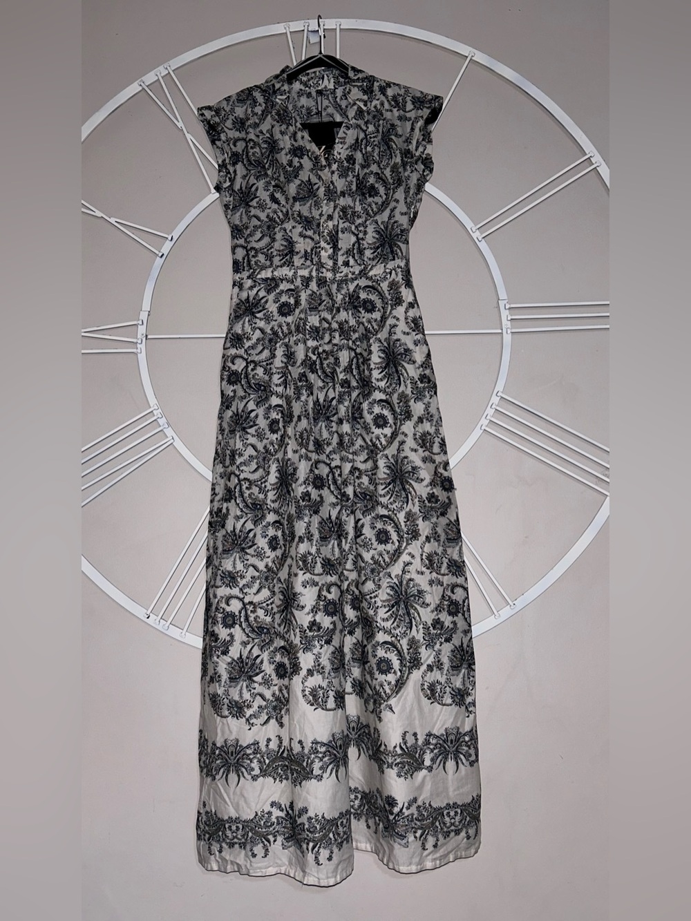 NWT Zolla Conception 100% Cotton Floral Maxi Dress in Cream Tan and Blue
